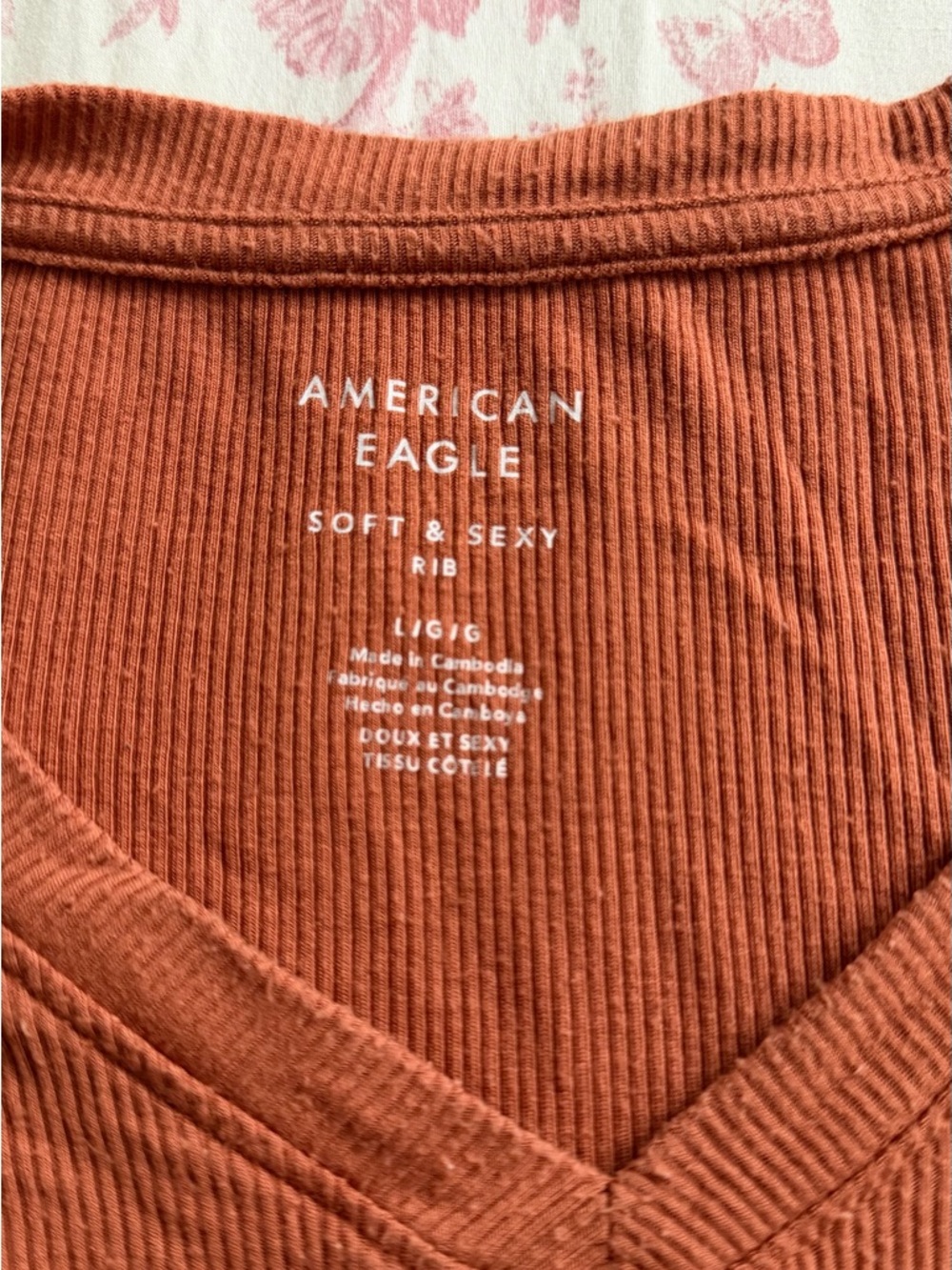 American Eagle Soft & Sexy Rib V-Neck Top - Rust
